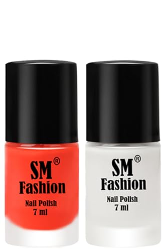 Image of Long Lasting Nail Polish | Nail Paint Combo 7 ml Each) - Set of 2 Light Orange-White