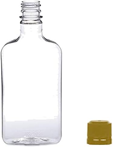 Pellah 375 ml (12.7 Oz.) Plastic Flask PET clear bottle for beverage and liquor with Tamper Evident Caps(154 Pack) (Gold Caps)