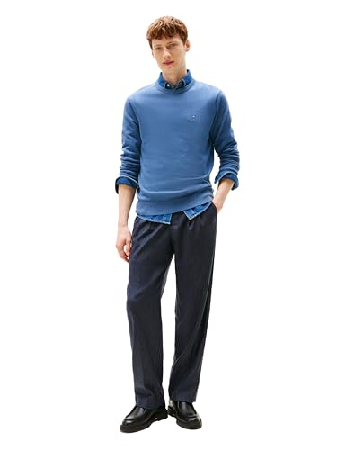 Tommy Hilfiger Herren Cotton Solid Crewneck Sweater Lightweight, Available in Big & Tall Pullover, Petrol Blue Heather, L – Ansicht 3