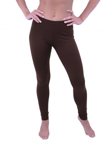 VF-Sport Women’s Cotton Leggings - Soft Stretch Full Length Yoga Pants, High Waisted Comfort Fit, Misses & Plus Sizes (Made in USA) (Brown, XXS)