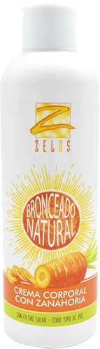 Zelos Crema Corporal de Zanahoria. Crema Aceleradora del Bronceado. Hidratante Corporal con Aceite de Zanahoria. Bronceado Rápido y Duradero. Bronceado natural. Efecto antienvejecimiento. 250ml