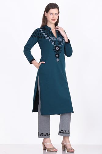 Image of Rosary Women's Woolen Winter Embroidered Kurta with Palazzo | Warm Ethnic Suit Set - 2 Piece Outfit