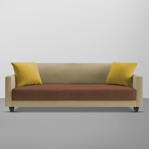 Image of Casaliving Dominic 3 Seater Sofa Set for Living Room (Cream Brown Fabric) Premium Fabric Sofa