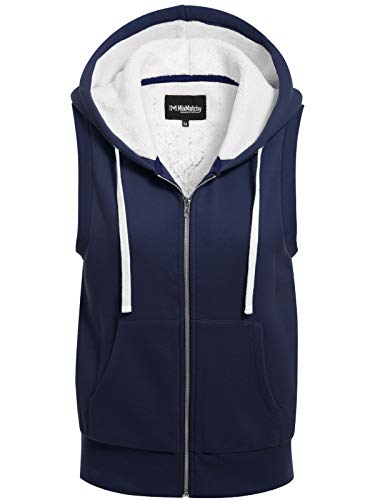 MixMatchy Women's Casual Basic Sherpa-Lined Fleece Full Zip Up Cozy Hoodie Vest
