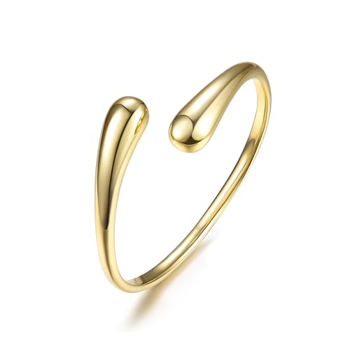 Milacolato Bracelet Manchette jonc Plaqué Or 18 Carats pour Femmes Bracelets Manchette en Forme de Goutte d’eau Bracelets Larges Ouverts Réglables Bracelet...