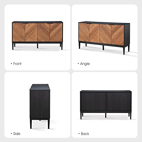 Hulala Home 55" Sideboard Buffet Cabinet, Kitchen Storage Cabinet With 4 Doors & 2 Removable Shelves, Cupboard Console Table Accent Cabinet For Dining Room, Hallway, Black #TOP5