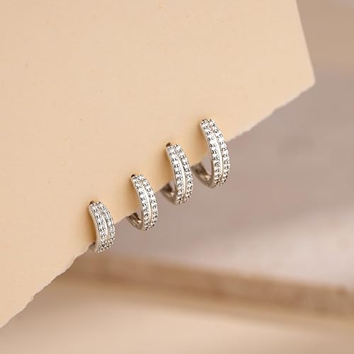 Image of Small Gold Huggie Hoop Earrings Set for Women Men Hypoallergenic 14K Plated Stack Cartilage Earrings, Sterling Silver Multiple Piercing Lightweight Mini Thin Cute Dainty Trendy Jewelry Gifts for Women