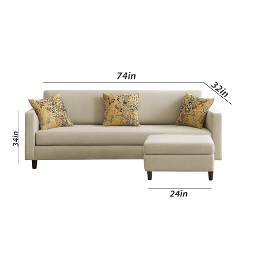 Image of Casaliving Premium Lifestyle Fabric 4 Seater L Shape Sofa Set 3 Seater Modern Sofa Set & Ottoman for Living Room (Cream Color) Premium Fabric