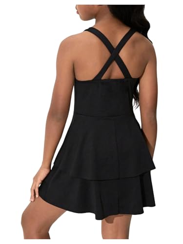 WDIRARA Girl's Layered Ruffle Sleeveless Tennis Dress Criss Cross Back A Line Workout Athletic Golf Dresses
