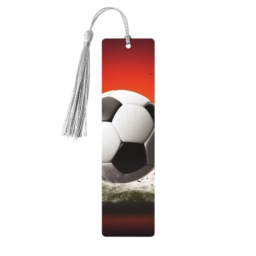 サッカーボール 背景 木製しおり DIY 木製クラフト しおり 木製吊り下げタグ カラフルなタッセル付き 木製ギフトタグ ラベル 本好きの方への珍しいギフト 男性 女性
