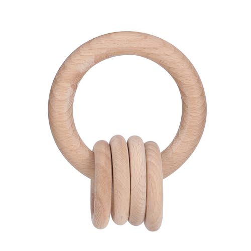 Image of Babbles Wooden Rattle for Infants 0-6 Months, 6-12 Months, Baby Rattle Toys for Sensory Play, Gift for New Born Baby Girl Boy (Ring Rattle)