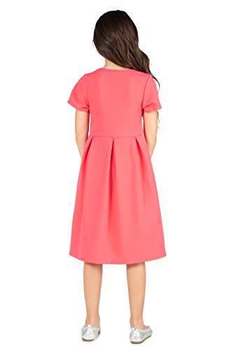 24seven Comfort Apparel Girls Short Sleeve Knee Length Puffy Pleated Party Dress - Crew Neck Pleated Skirt - Machine Washable3