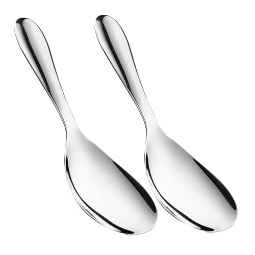 Mikinona 2Pcs Stainless Steel Rice Spoon Non Stick Kitchen Utensils for Serving and Scooping Rice Paddle for Cooking Easy to Clean with Mirror Polished Finish