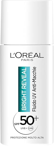 L’Oréal Paris Fluido UV Anti-Macchie, Con SPF 50+, Per Tutti i Tipi di Pelle, Protezione e Macchie Attenuate, Con Niacinamine e Vitamina E, Bright Reveal, 50 ml