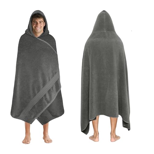 COTTON CRAFT Giant Hooded Towel – Oversized Large 35 x 70 - Heavyweight 600 GSM Towel with Hood for Adults - 100% Cotton Ringspun Terry Pool Beach Bath Sheet Wrap - Soft Plush Absorbent – Charcoal