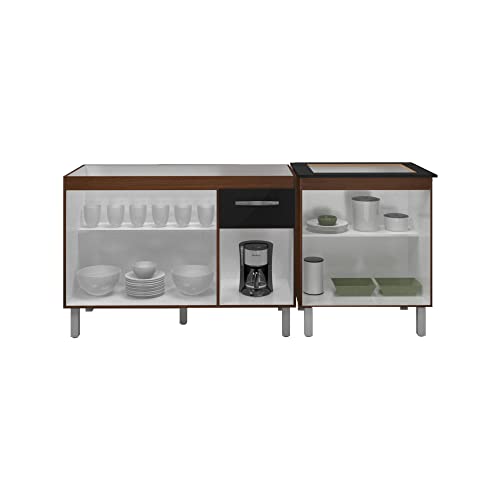 Armário Cozinha Gabinete pia de 120 cm com Balcão Cooktop 4 bocas Savana frente preta