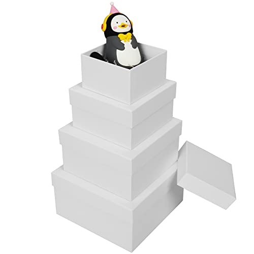 4 Pack Square Nesting Gift Boxes With Lids For Presents White Gift Box Bridesmaid Proposal Stacking Gift Box For Gift Wrapping Wedding Birthday Party Valentine's Day Christmas (4Pcs, White) #TOP1