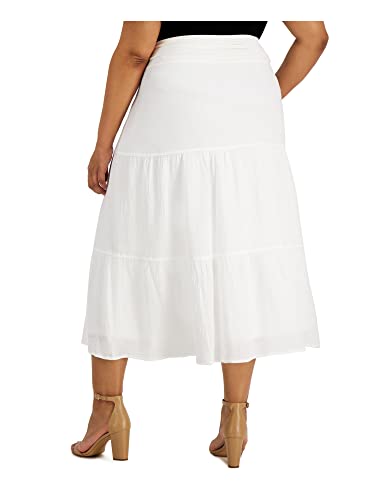 Kasper Women's Plus Size Pull On 3-Tiered Lined Skirt In Solid Textured Gauze Fabric, White, 2X #TOP1