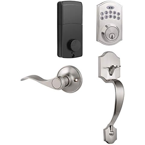 DECORITEN Electronic Deadbolt with Keypad and Door Handleset in Satin Nickel Finish, Contemporary Keyless Entry Door Locks Cover