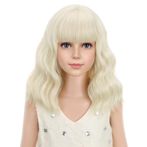 Image of PATTNIUM Kids Blonde Wig for Girls Child Short Light Blonde Wig with Bangs Children Blonde Bob Wigs Synthetic Wigs