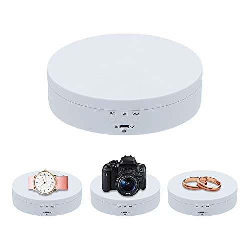 Mcbazel Mesa giratoria eléctrica para fotografía, 3KG Base giratoria eléctrica de 360 Grados, Plato Giratorio para fotografía, grabación de vídeo, presentaciones de Joyas(Blanco)