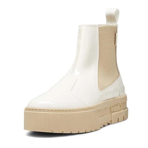 Image of PUMA Womens Mayze Round Toe Platform Chelsea Casual Boots Ankle Low Heel 1-2 inch - Beige, White - Size 10 M