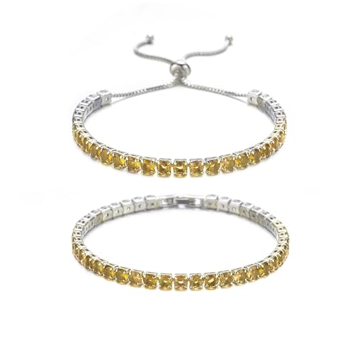 ZKJTEARY Siliver Tennis Bracelets for Women Cubic Zirconia Tennis Bracelets Birthstone Bracelet Jewelry Birthday Valentine Mothers Day Gift for Women Mom Wife Her (November-Topaz)