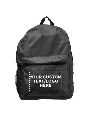 Image of DISCOUNT PROMOS Custom Simple Functional Backpacks Set of 1, Personalized Text, Logo, Picture - Water Resistant, Lightweight - Black