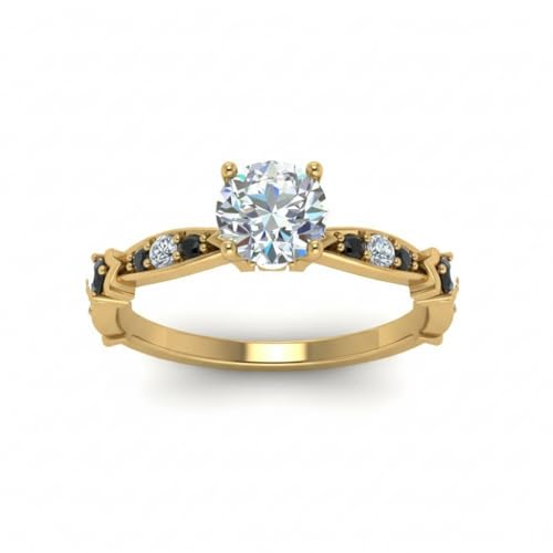 Image of Choose Your Gemstone Petite Pave Diamond CZ Engagement Ring Yellow Gold Plated Round Shape Petite Engagement Rings Minimal Modern Design Birthday Gift Wedding Gift US Size 4 to 12