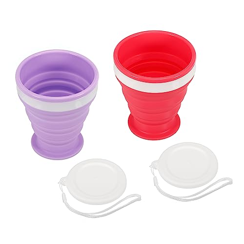 PATIKIL Collapsible Cup, 2 Pack 200mL Travel Folding Cup Silicone Portable Drinking Cup for Camping Hiking Outdoors Rose Red Purple