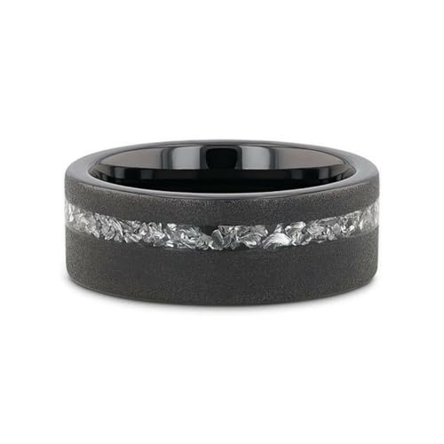 Thorsten Mens Sandblasted Black Tungsten with Meteorite Fragments Inlay Wedding Ring - 8mm Wide - Style name: ABYSS3