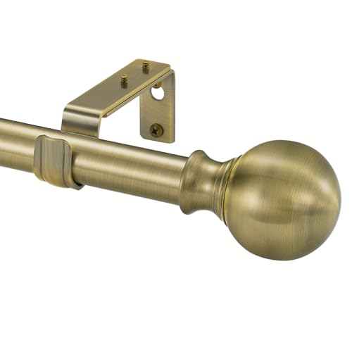 Vimayta Curtain Rods with Round Finials ,1 Inch Diameter Single Window Curtain rod (Antique Brass, 72"-144")