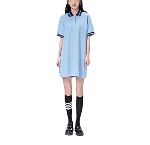 Robe d'été femme bleu clair col polo anti chaleur chat