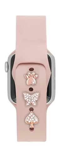 KIPZO® Rosegold metal alloy Decorative watch lucky Charms studs Rings Loops Smartwatch wrist band Jewelry Silicone Bands i-Watch Series 8 7 6 cat paw butterfly leaf Ornament Strap Accessories 3pc