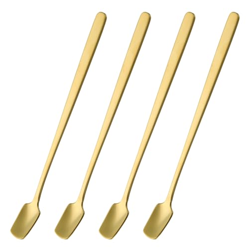 QUARKZMAN 4 Cucharas de Espresso Cuadradas de Acero Inoxidable de 6.9 Pulgadas, Cucharas Pequeñas de Café Cuadradas con Mango Largo para Revolver Té, Café, Postres, Tono Dorado