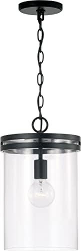 HomePlace Lighting 348711MB Fuller Transitional Clear Glass Cylinder Pendant Light Fixture, 1-Light 100 Watt, 15" H x 9" W, Black