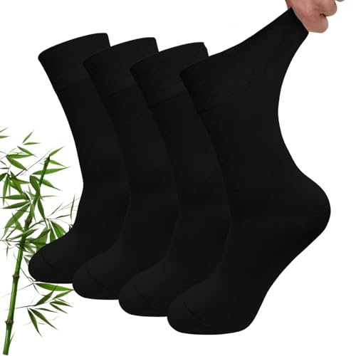 LOFIR Bambus Socken für Herren und Damen: Komfort Socken Weich Atmungsaktiv Antibakteriell Ohne Naht für Alltag Büro Reisen 4 Paar Schwarz Größe 43-46