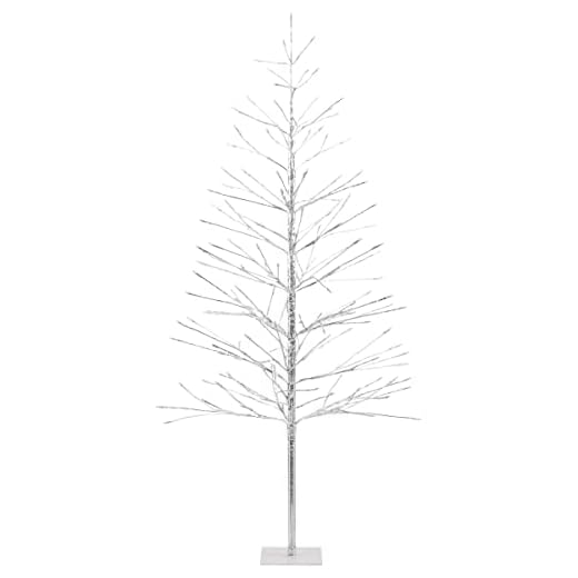 Alpine Corporation 60" H Indoor/Outdoor Artificial Christmas Tree with Cool White LED Lights, Silver, Christmas Decoration