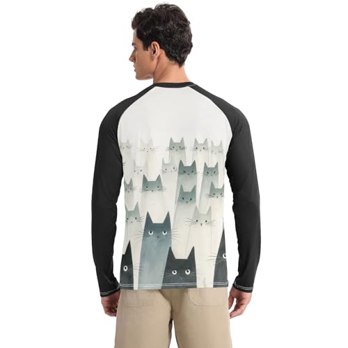 Bolaz Mens UV Protection Shirts Rash Guard Long Sleeve UPF 50+ Cat Vintage Quick Dry S2
