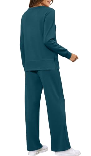 Image of WIHOLL Women's 2 Piece Lounge Sets Sweatshirt Casual Travel Outfits Fashion Wide Leg Tracksuit Cozy Sweatsuits