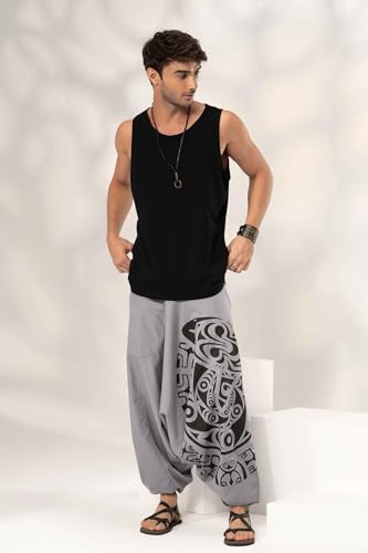 Image of The Veshti Company Printed Harem Pants for Men's Cotton Hippie Style Baggy Boho Yoga Pajama Pant with Pocket