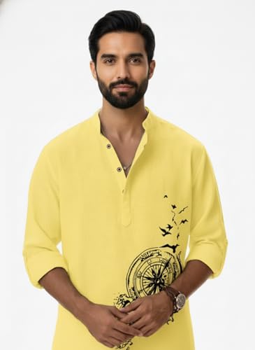 Image of Amazon Brand - INKAST Men's Cotton Blend Mandarin Collar Regular Fit Full Sleeve Casual Short Kurta