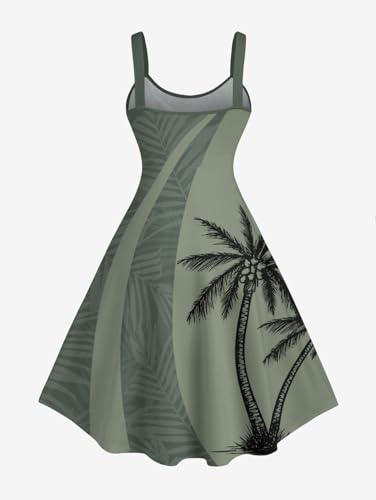 Image of ROSE GAL Matchable Couple Hawaiian Coconut Tree Print Shirt or Plus Size Knee Length Fit and Flare Tank Dress