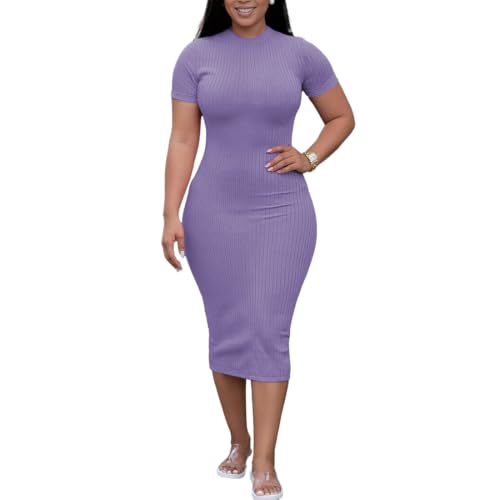 Image of TOPSRANI Women Sexy Midi Dress Bodycon Casual Sleeveless Basic Ruched Tank Summer Club Party Dresses