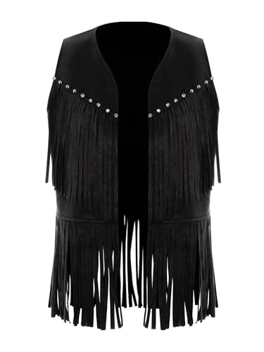 JEATHA Western Cowboy Fringe Vest for Boys Girls Tassels Jackets Halloween Rodeo Party Cosplay Cowgirl Outfits