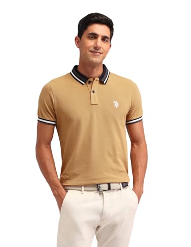 Image of U.S. Polo ASSN. Solid Slim Fit Polo T Shirts for Men - 100% Cotton, Half Sleeves Mens Tshirt