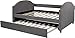 DNYN Full Size Upholstered Daybed with Twin Size Trundle for Living Room,Home Furniute w/Sofa Bed Design,Solid Wood Bedframe w/Strong Wood Slat Support,Space-Saving, Gray