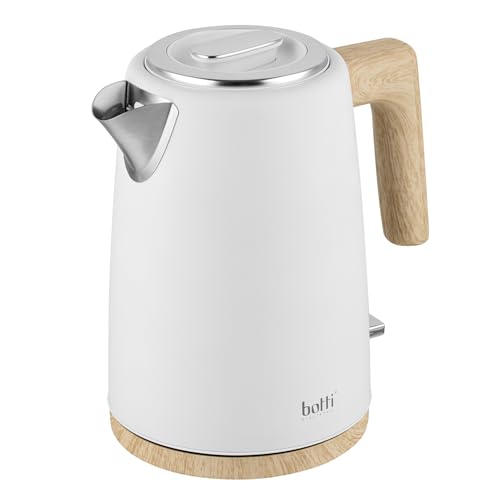 Botti Pedro hervidor eléctrico 1,7L blanco | Potencia de 2200W | Acero inoxidable cepillado | Elemento calefactor plano | Apagado automático | Control Strix | Diseño estético