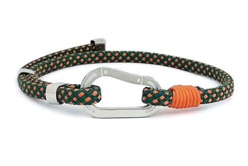 Aloha® Pulsera mosquetón montaña escalada escalada idea regalo hombre mujer ajustable acero plata, 1 centimeters, Acero inoxidable