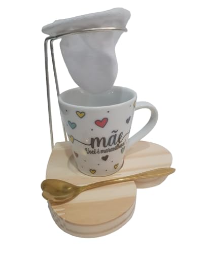 Kit Caneca Xícara Mini Coador Café Individual Dia das Mães (Colorida)